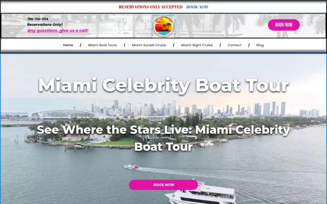 Screenshot of the Miami Celebrity Boat tours Website