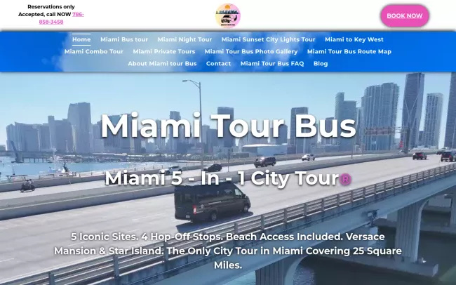 Screenshot of the Miami Tour Buses Website