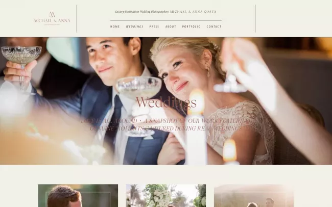 Screenshot of the Michael & Anna Costa Photography Website