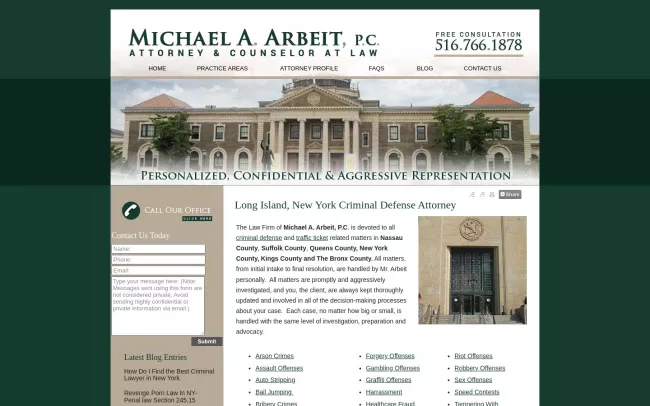 Screenshot of the Michael A. Arbeit, P.C Website