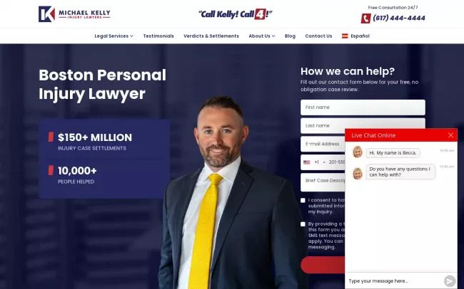 Screenshot of the Michael Kelly Injury Lawyers Website