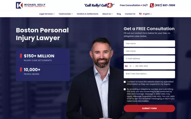 Screenshot of the Michael Kelly Injury Lawyers Website