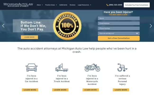 Screenshot of the Michigan Auto Law - Auto Accident Attorneys Website