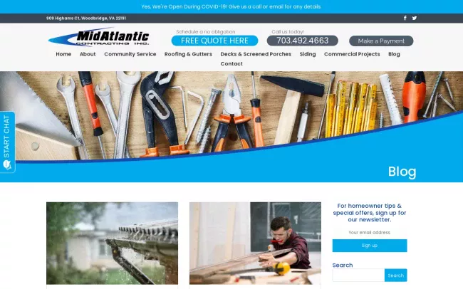Screenshot of the MidAtlantic Contracting Inc. Blog