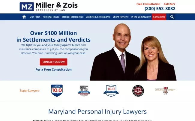 Screenshot of the Miller & Zois, Attorneys at Law Website