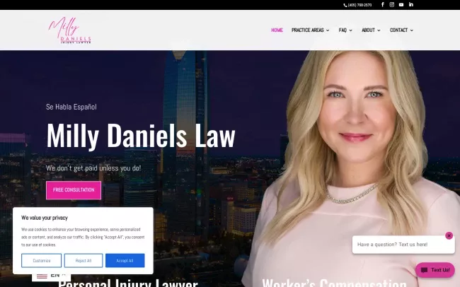 Screenshot of the Milly Daniels Law Website