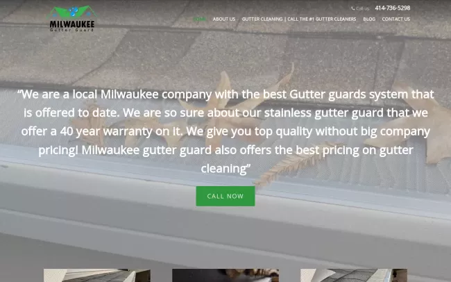 Screenshot of the Milwaukee Gutter Guard Website