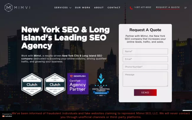 Screenshot of the Mimvi SEO Website