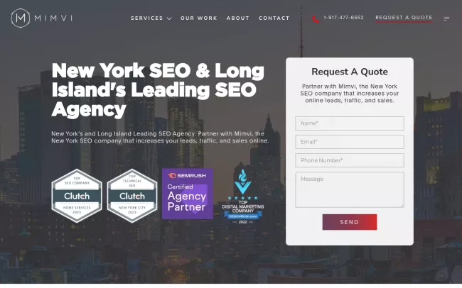Screenshot of the Mimvi SEO Website