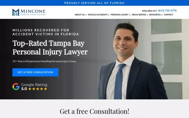 Screenshot of the Mincone Personal Injury Lawyers Website