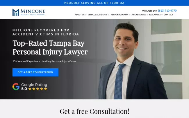 Screenshot of the Mincone Personal Injury Lawyers Website