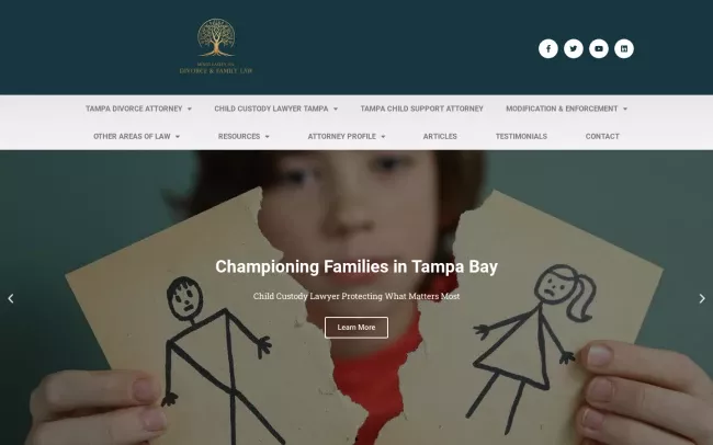 Screenshot of the Mindi Lasley, P.A. | Tampa Divorce and Family Law Firm Website