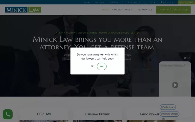 Screenshot of the Minick Law, P.C. Website