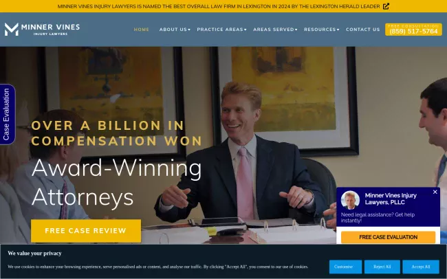 Screenshot of the Minner Vines Injury Lawyers, PLLC - Nashville Office Website