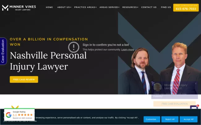 Screenshot of the Minner Vines Injury Lawyers, PLLC Website