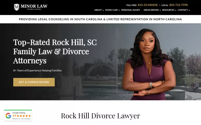 Screenshot of the Minor Law Divorce Lawyers Website