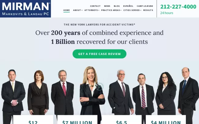 Screenshot of the Mirman, Markovits & Landau, PC Website