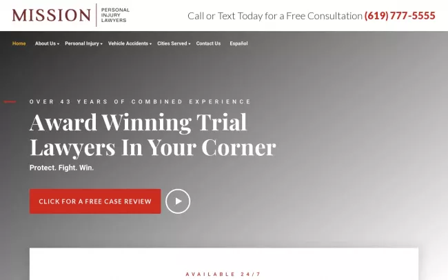 Screenshot of the Mission Personal Injury Lawyers Website