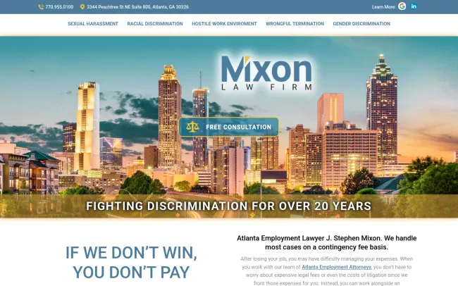 Screenshot of the Mixon Law Firm - Atlanta Employment Attorney Website