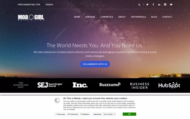 Screenshot of the Mod Girl Marketing Website