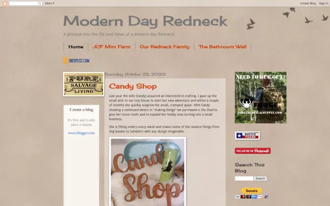 Screenshot of the Modern Day Redneck Blog