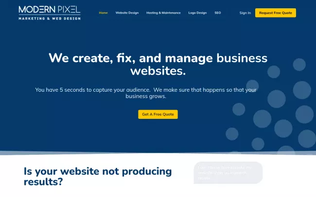Screenshot of the Modern Pixel Marketing and Web Design Website