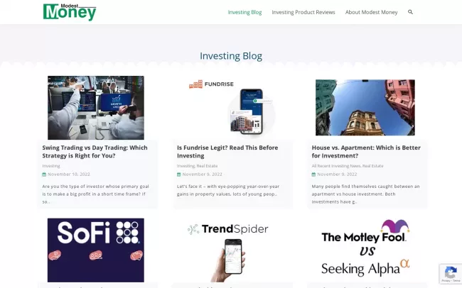 Screenshot of the Modest Money Blog