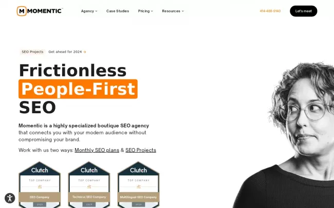 Screenshot of the Momentic Website