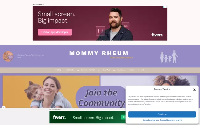 Screenshot of the Mommy Rheum Website