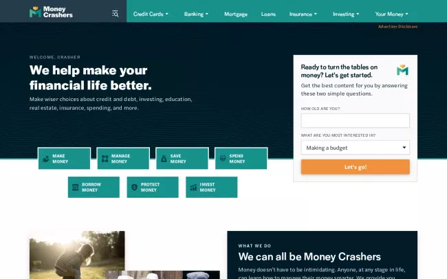 Screenshot of the Money Crashers Blog