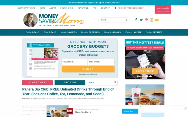 Screenshot of the Money Saving Mom Blog