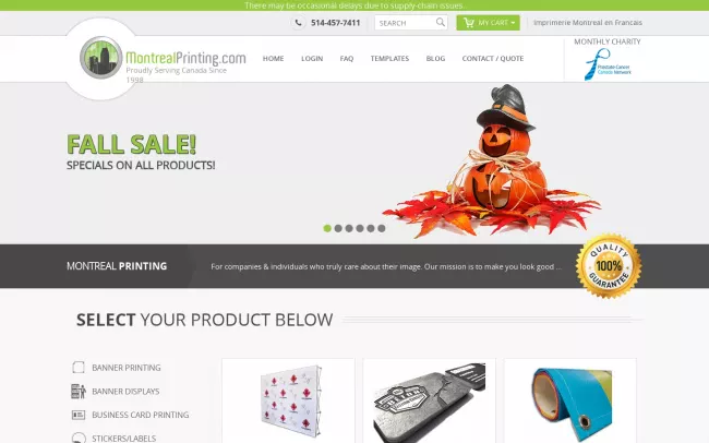 Screenshot of the Montreal Printing Website