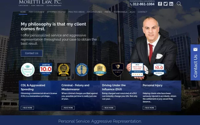 Screenshot of the Moretti Law, P.C. Website