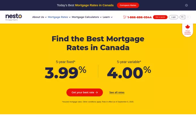 Screenshot of the Mortgage Rates Canada Website