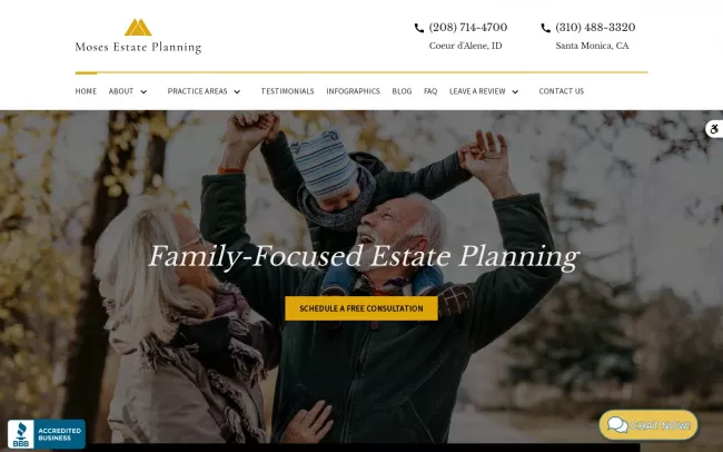 Screenshot of the Moses Estate Planning Website