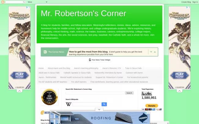 Screenshot of the Mr. Robertson's Corner Blog