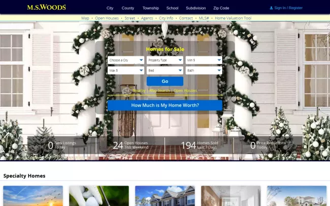 Screenshot of the msWoods Real Estate, LLC Website