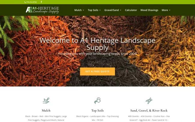 Screenshot of the A1 Heritage Landscape Supply Website