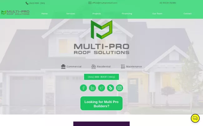 Screenshot of the Multi Pro Roof Solutions Website