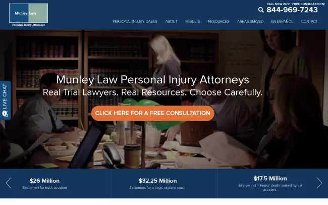 Screenshot of the Munley Law Personal Injury Attorneys Website