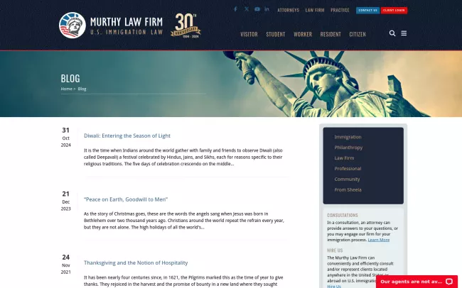 Screenshot of the Murthy Law Firm Blog