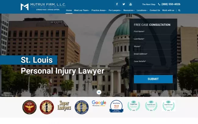 Screenshot of the Mutrux Firm Injury Lawyers Website