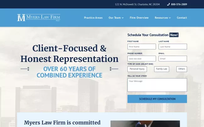Screenshot of the Myers Law Firm, PLLC Website