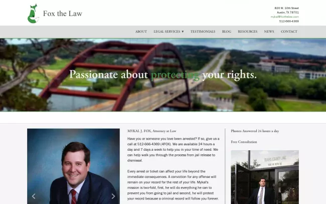 Screenshot of the Mykal J. Fox, Attorney at Law Website