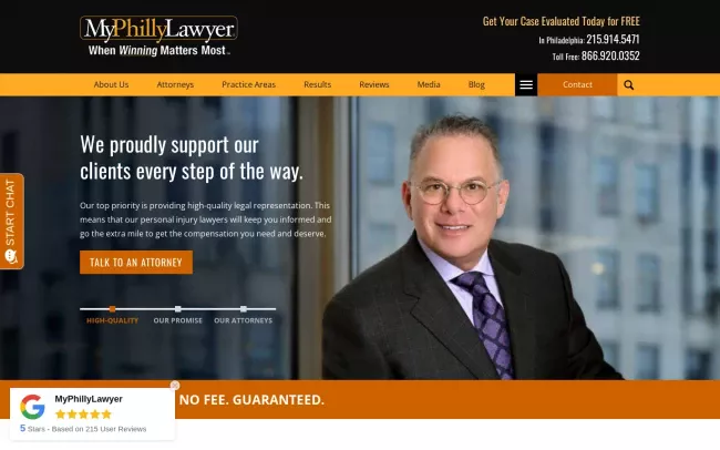 Screenshot of the MyPhillyLawyer Website
