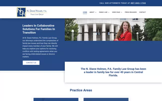 Screenshot of the N. Diane Holmes, P.A., Family Law Group Website