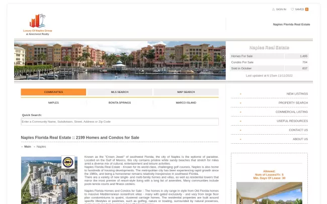 Screenshot of the Naples Real Estate - For sale in Port Royal Website