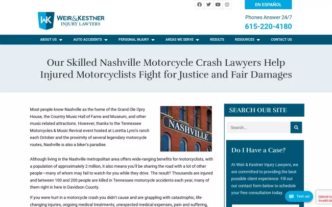 Screenshot of the Weir & Kestner Injury Lawyers Website