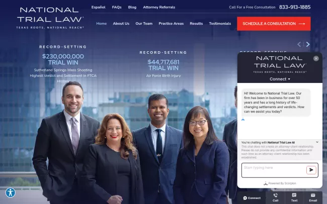 Screenshot of the National Trial Law Website