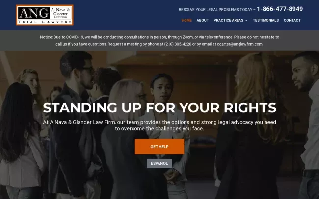 Screenshot of the A Nava & Glander Law Firm Website